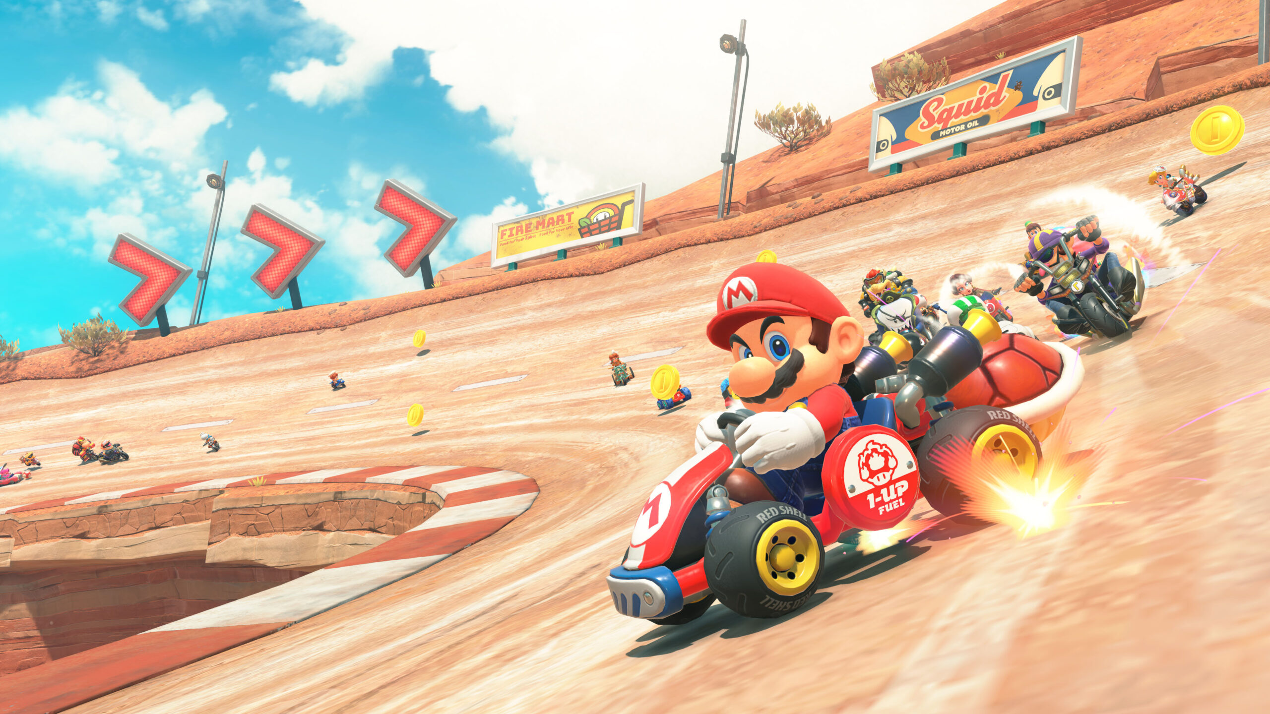 mario kjører gokart på sand i Mariokart World på Nintendo Switch 2